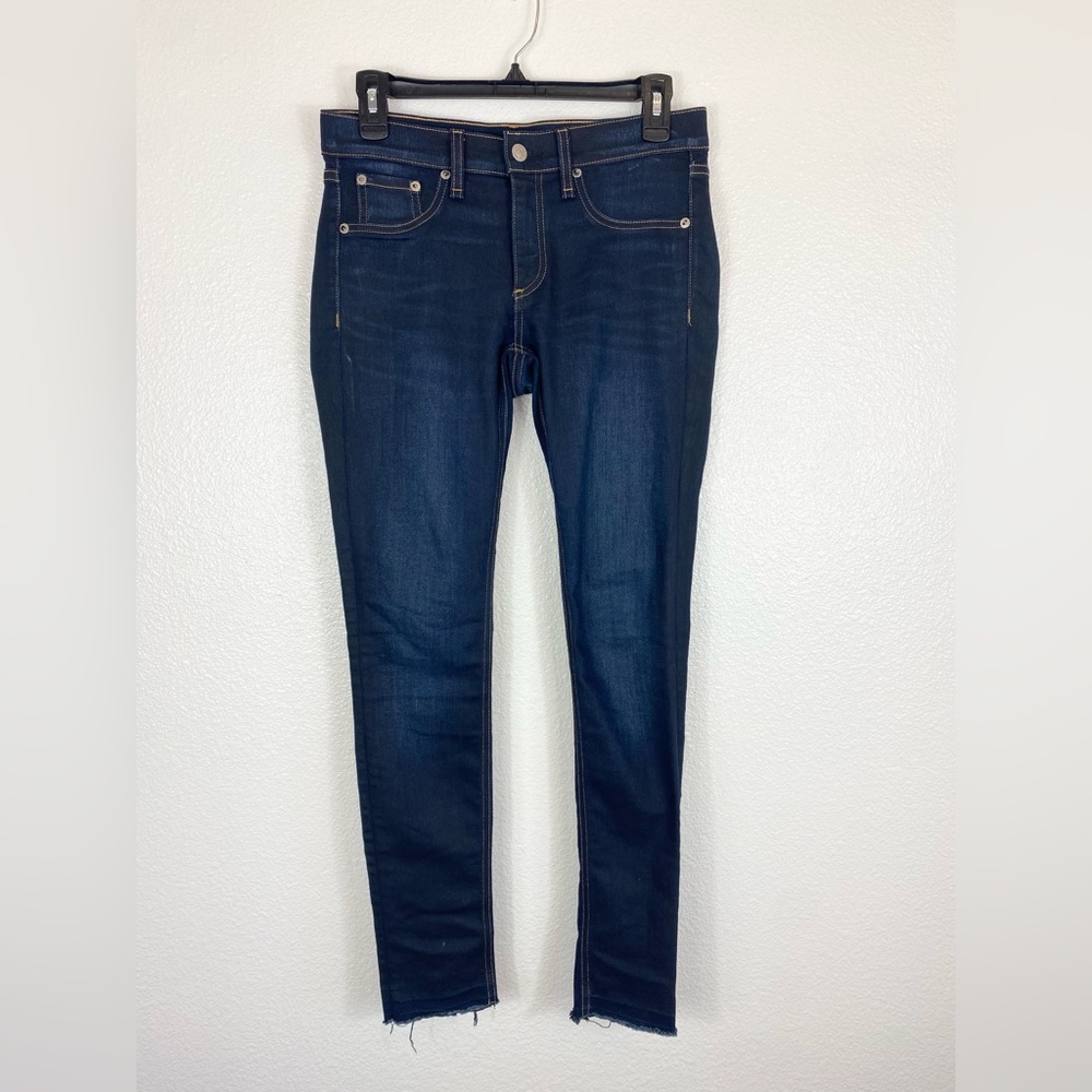 Rag And Bone Women's Skinny 27 Jean Dark Wash Denim In Dearborn Raw Hem Stretch